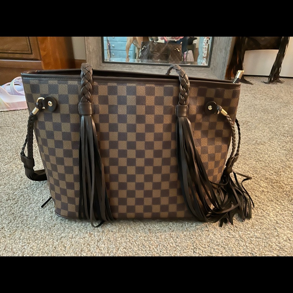 Checkered Fringe Tote